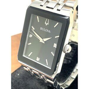 Bulova Men's Watch 96D145 Diamond Black Dial Silver Stainless Steel Quartz CHIP